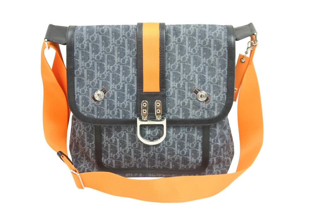 Christian Dior Flight Shoulder Bag Navy Blue Orange